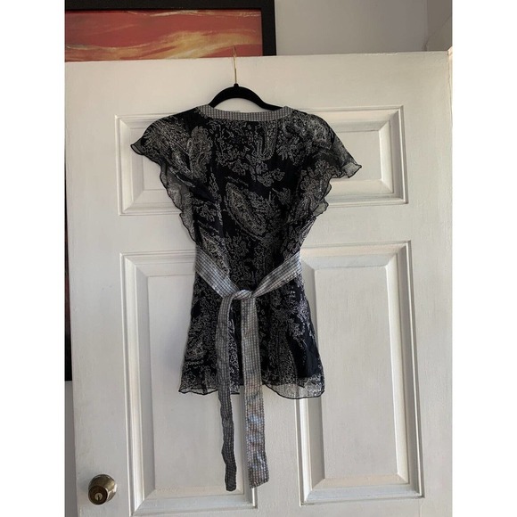 Carole Little Black‎ Silk Blouse Size Small Paisley Floral White Blouse - Picture 6 of 6